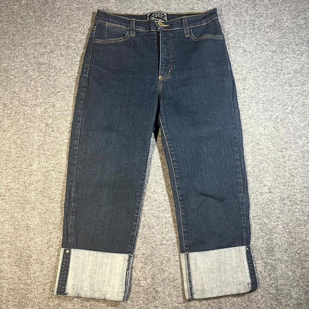 NYDJ Jeans Women's Black Denim Capri Embellish Ankle Lift Tuck Crop Size 6 28x20